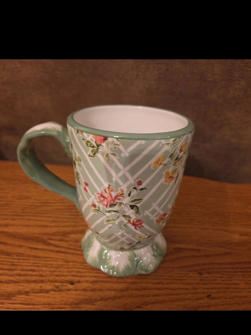 Certified International Mint Green Floral Pedestal Mug